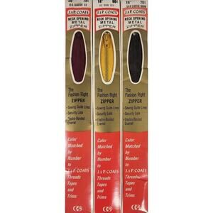 Lot Of 3 Vintage Metal Zippers Coats & Clark's 22" Red 18" Yellow 16" Brown